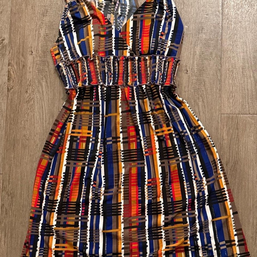 Apostrophe Striped Maxi Dress in Blue, Red, Gold, Black